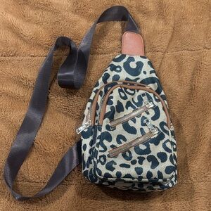 Leopard Print Crossbody Sling Bag in Black and Cream